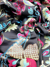 Load image into Gallery viewer, Fabric Sold By The Yard Black Brocade Multicolor Floral FUCHSIA BLUE GREEN
