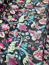 Load image into Gallery viewer, Fabric Sold By The Yard Black Brocade Multicolor Floral FUCHSIA BLUE GREEN
