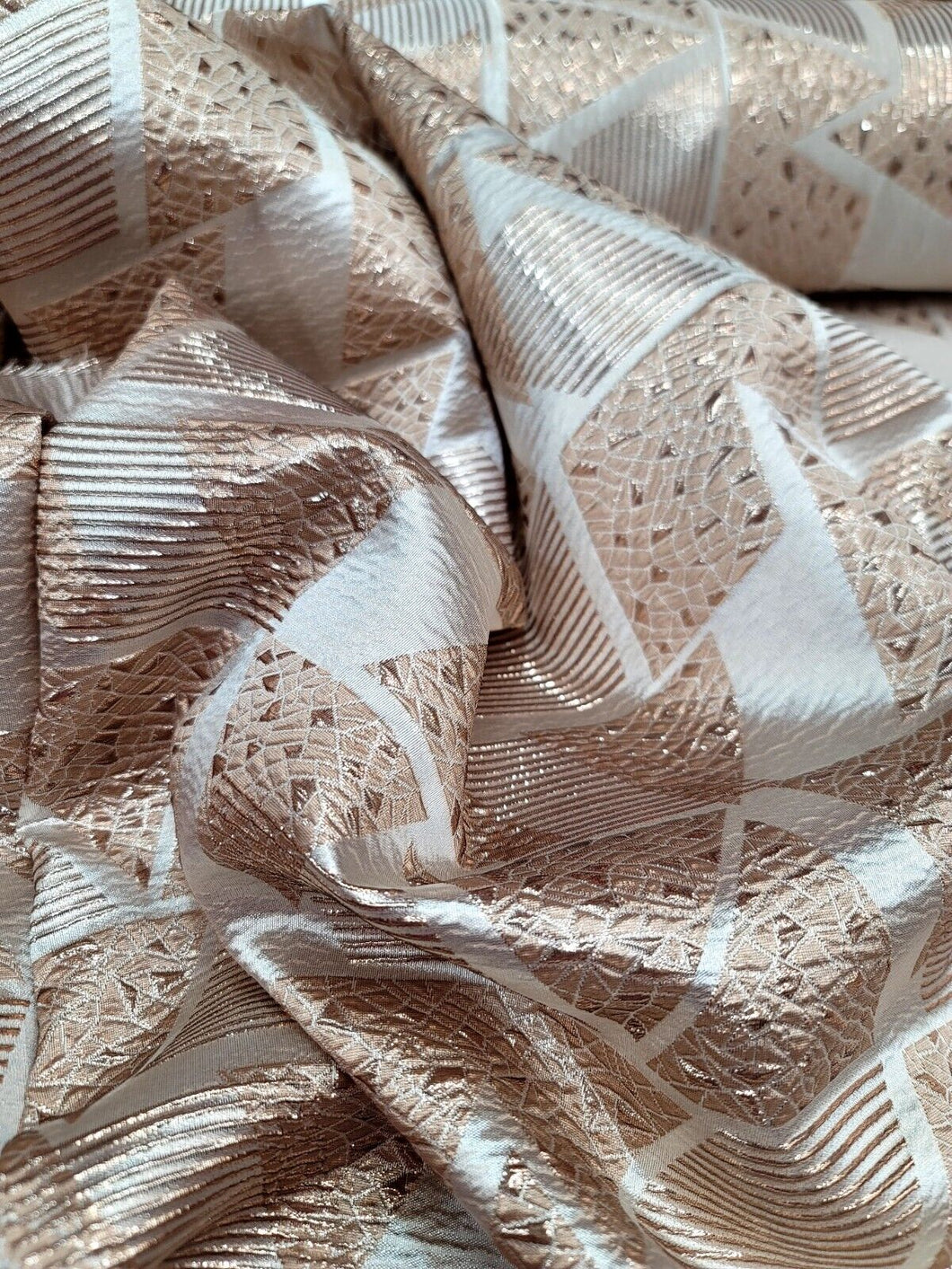 Fabric Sold By The Yard Brocade Geometric Rose Gold Triangle Metallic Textured