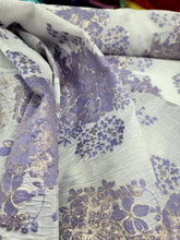 Load image into Gallery viewer, Floral Brocade Lavender Fabric By the Yard White Textured Organza Fabric For Dre
