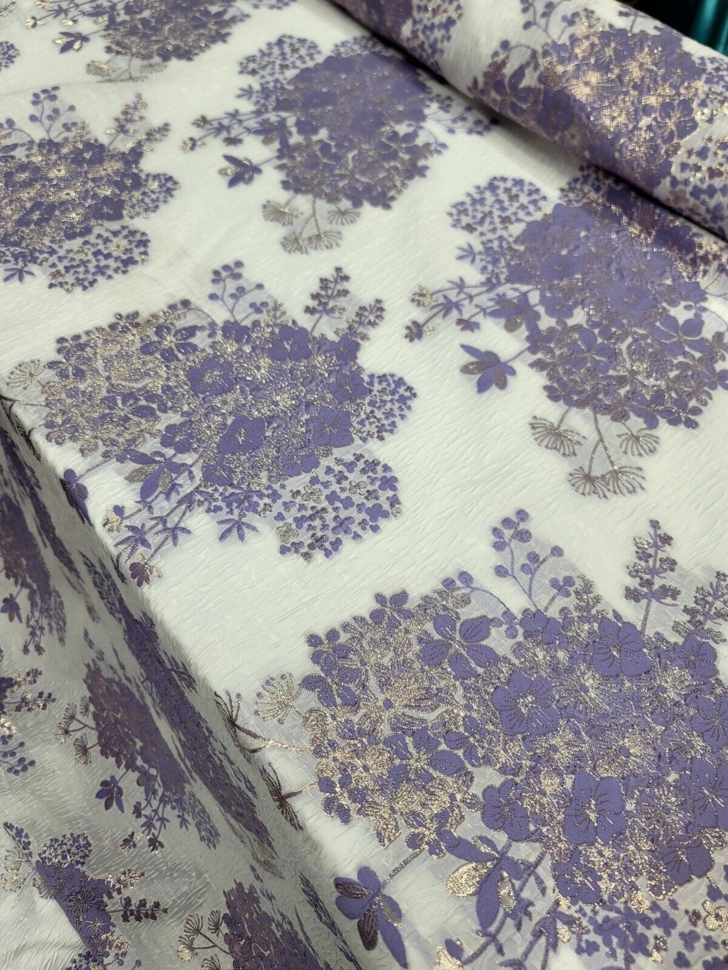 Floral Brocade Lavender Fabric By the Yard White Textured Organza Fabric For Dre