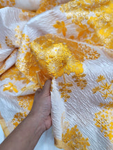 Load image into Gallery viewer, Fabric Sold By Yard White Organza Silk Orange Brocade Floral Fabric For Dress
