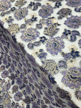 Load image into Gallery viewer, LAVENDER GOLD Floral Brocade Fabric By The Yard SHEER CLEAR ORGANZA FOR DRESS
