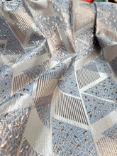 Load image into Gallery viewer, BABY BLUE Brocade Fabric Sold By The Yard Art Deco Geometric Triangle Embossed
