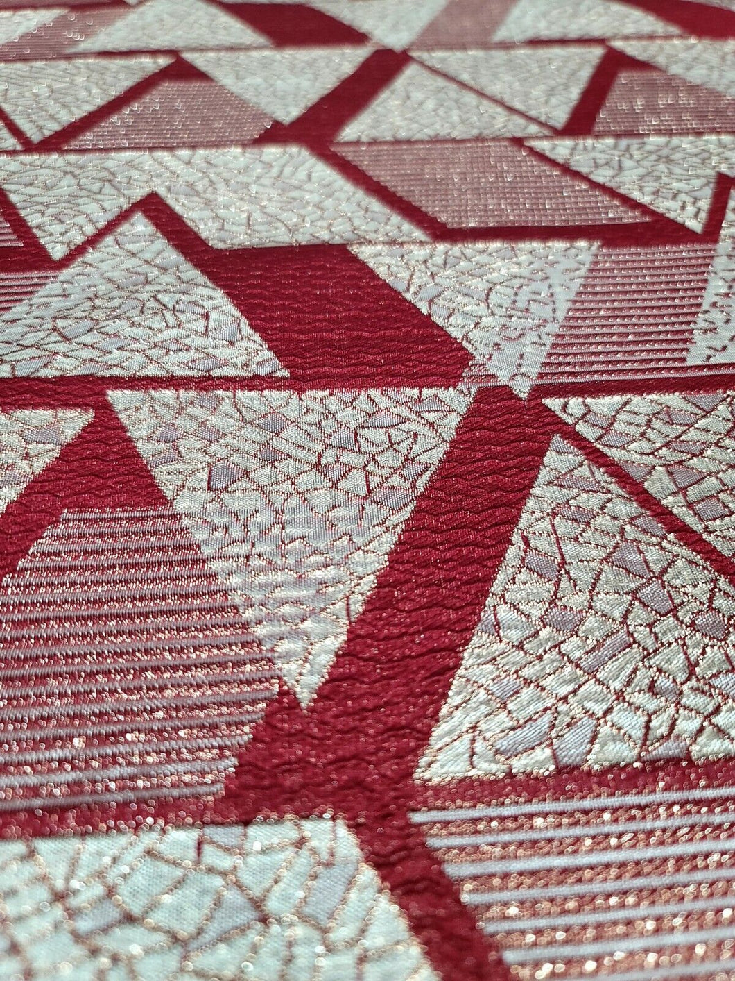 RED BROCADE JACQUARD FABRIC SOLD BY YARD HOME DECORATION DRESS ART DECO TRIANGLE