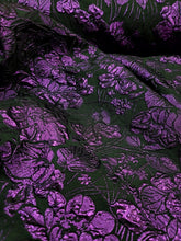 Load image into Gallery viewer, METALLIC Purple Embossed Floral Brocade Fabric By the Yard BLACK BACKGROUND
