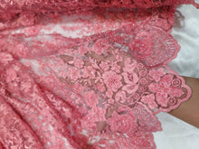 Load image into Gallery viewer, Fabric Sold by The Yard Coral Beaded Embroidery Lace Sequin On Mesh Evening Bridal Quinceañera Gown Prom Sweet Sixteen Fabric
