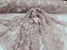 Load image into Gallery viewer, Fabric Sold By The Yard Dusty Rose Beaded Lace 3d Floral Flowers Embroidery On Mesh Bridal Evening Dress Quinceañera Gown Prom Fashion Lace

