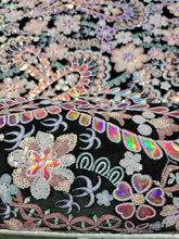 Load image into Gallery viewer, Fabric Sold By The Yard Black Lace Embroidery Pink Iridescent Floral Flowers Sequin Stretch Velvet Fashion New Fabric Dress Draping Clothing

