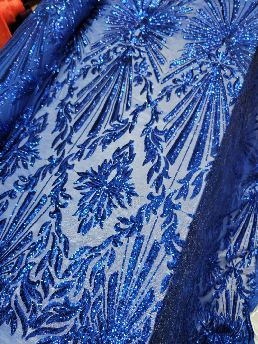 Fabric Sold by the Yard Royal Blue Sequin Lace Embroidery Sequin Geometric Mesh Prom Evening Bridal Gown Quinceañera Sweet 16