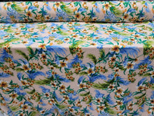 Load image into Gallery viewer, Fabric Sold By The Yard Rayon Challis Textured Floral Flowers Tropical Hawaiian Print Turquoise Green Yellow Summer Dress Clothing Kimono
