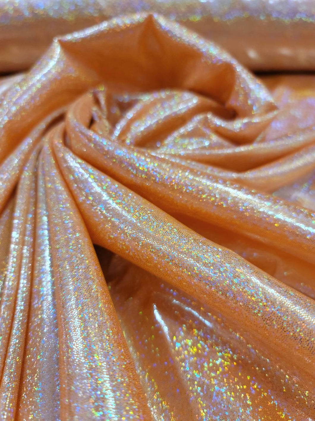 Fabric Sold By The Yard Neón Orange Sparkly Iridescent Hologram Fashion Fabric For Dress Draping Clothing Decoration Custom Background