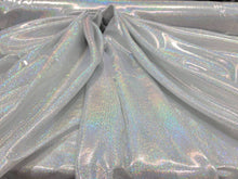 Load image into Gallery viewer, Fabric Sold By The Yard Silver Sparkly Iridescent Hologram Polyester Spandex Dress Clothing Draping Party Fashion
