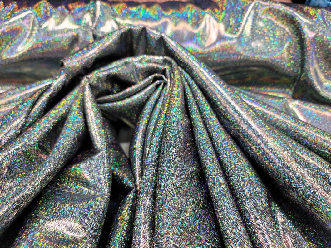Fabric Sold By The Yard Black Sparkly Iridescent Hologram Polyester Spandex Fashion Clothing Dancer Custom Decoration Draping Dress