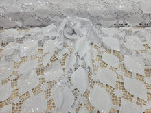 Load image into Gallery viewer, Fabric Sold By The Yard White Bridal Lace Embroidery Guipure Lace Geometric Floral Pattern Clear Sequin Wedding Dress Tela Para Costura
