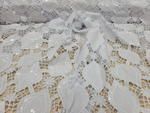 Load image into Gallery viewer, Fabric Sold By The Yard White Bridal Lace Embroidery Guipure Lace Geometric Floral Pattern Clear Sequin Wedding Dress Tela Para Costura

