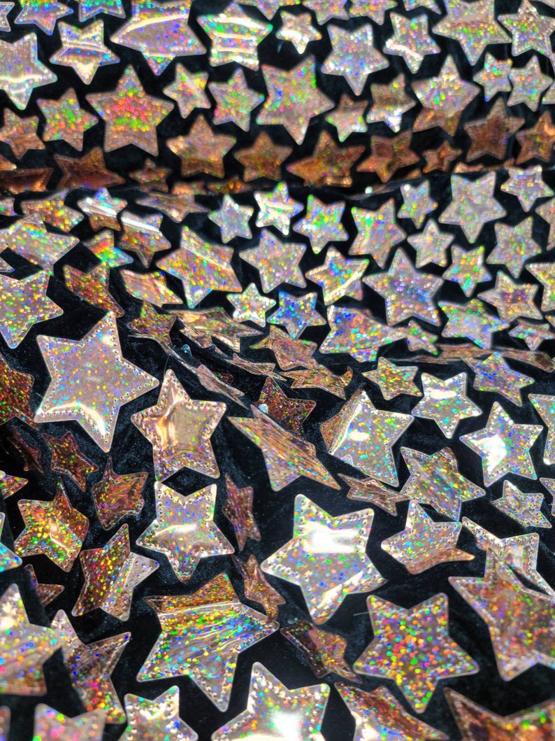 Fabric Sold By The Yard Rose Gold Iridescent Sparkly Stars Sequin On Black Velvet Stretch Fashion Dress Clothing Draping Decoration Party