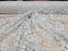 Load image into Gallery viewer, Fabric Sold By The Yard Snow White Lace Roses Embroidery Floral Flowers Guipure Fabric Prom Gown Bridal Evening Dress Wedding Sequin

