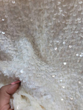 Load image into Gallery viewer, Fabric Sold By The Yard Ivory Stretch Velvet Embroidery Creme Sequins On Luxury Stretch Velvet Bridal Evening Dress Fashion Christmas Fabric
