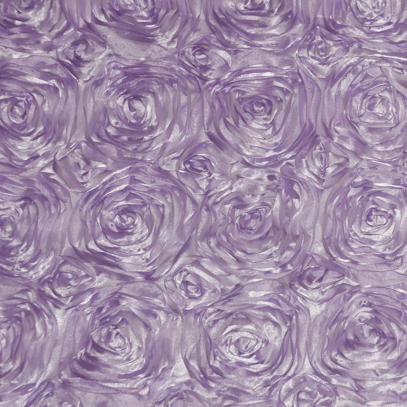 Lavender Rosette Satin Fabric – Sold by the Yard Floral Flowers Satin Decoration Clothing Draping Dress
