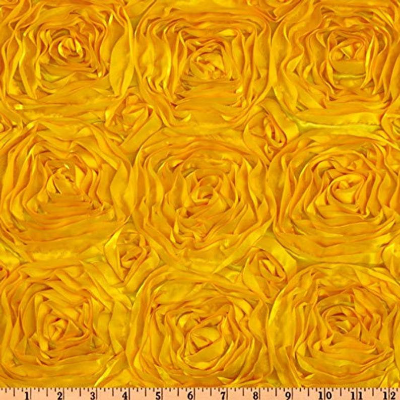 Satin Ribbon Rosette Yellow Fabric By The Yard Roses Floral Flowers Satin Decoration Dancer Clothing Party