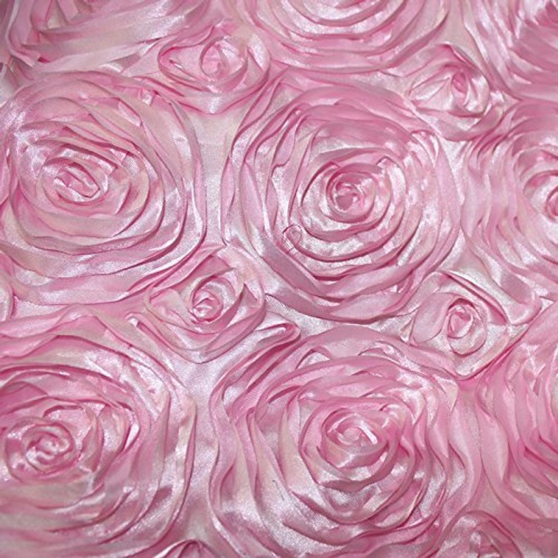 Rose Satin Fabric 3d 52 Inches / 54 Inches Width Sold by the Yard Pink Floral Flowers Draping Table Cloths Decoration Clothing Pink