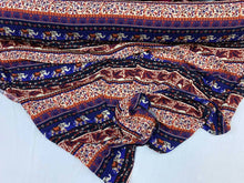 Load image into Gallery viewer, Rayon challis with elephant Indian inspiration royal blue orange multicolor 58-60&quot; W organic fabric sold by the yard soft flowy fabric
