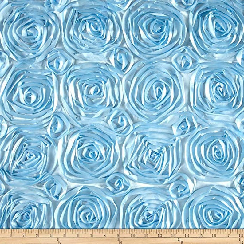 Wedding Rosette Satin Baby Blue Fabric by the Yard Roses Satin Decoration Draping Table Cloths Clothing Dancer Fabric