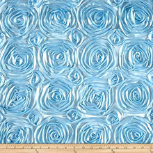 Load image into Gallery viewer, Wedding Rosette Satin Baby Blue Fabric by the Yard Roses Satin Decoration Draping Table Cloths Clothing Dancer Fabric
