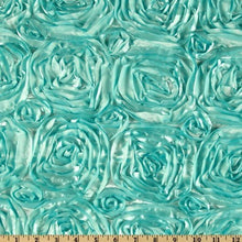 Load image into Gallery viewer, Mint Satin Rosette Fabric by the Yard - 1 Yard Roses Floral Flowers Satin Mint Fabric Fashion Dancer Clothing Decoration
