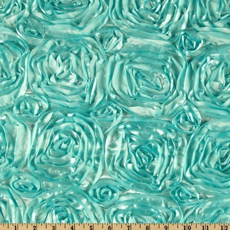 Mint Satin Rosette Fabric by the Yard - 1 Yard Roses Floral Flowers Satin Mint Fabric Fashion Dancer Clothing Decoration