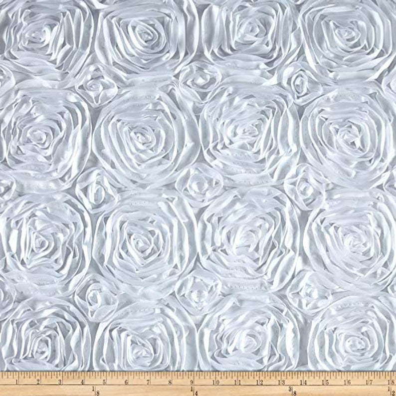 White Satin Rosette Fabric by the Yard - 1 Yard Floral Flowers Decoration Clothing Draping Dress