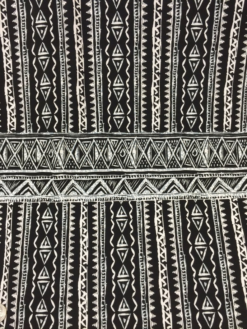 Rayon Challis Black N White African Bintu Print 58 Inches Wide Fabric Sold  By Yard Black and White Soft Flowy Organic Clothing Dress