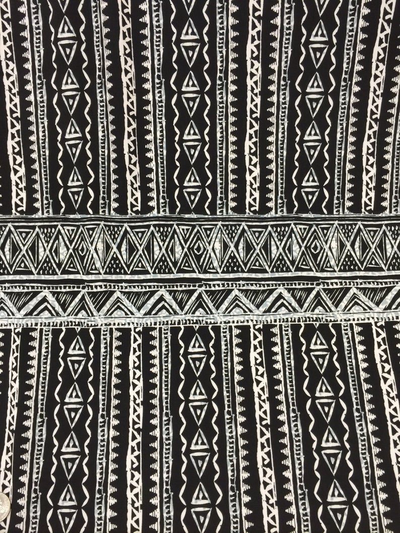 Rayon Challis Black N White African Bintu Print 58 Inches Wide Fabric Sold By Yard Black and White Soft Flowy Organic Clothing Dress
