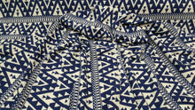 Load image into Gallery viewer, Rayon Challis Geometric White and Blue Organic Fabric By The Yard Soft Flowy Dress Clothing Draping
