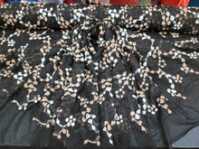Load image into Gallery viewer, Fabric Sold By The Yard Black Embroidery Lace 3d Beige Creme Floral Flowers On Textured Mesh Dress Draping Clothing Leaves Embroidery
