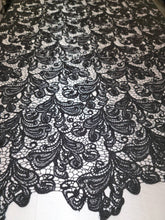 Load image into Gallery viewer, Fabric Sold by the Yard Black Guipure  Lace Floral Flowers Heavy Embroidery Lace Fashion New Guipure 50 Inch W French Guipure Lace Dress Top
