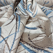 Load image into Gallery viewer, LIGHT BLUE Swirl Brocade Fabric (60 in.) Sold By The Yard GOLD METALLIC JACQUARD
