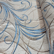 Load image into Gallery viewer, LIGHT BLUE Swirl Brocade Fabric (60 in.) Sold By The Yard GOLD METALLIC JACQUARD
