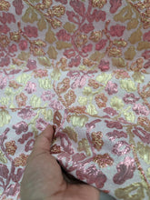 Load image into Gallery viewer, Pink Gold Metallic Floral Flowers Brocade Jacquard Fabric Sold By The Yard
