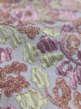 Load image into Gallery viewer, Pink Gold Metallic Floral Flowers Brocade Jacquard Fabric Sold By The Yard
