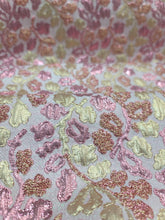 Load image into Gallery viewer, Pink Gold Metallic Floral Flowers Brocade Jacquard Fabric Sold By The Yard
