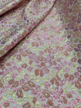 Load image into Gallery viewer, Pink Gold Metallic Floral Flowers Brocade Jacquard Fabric Sold By The Yard
