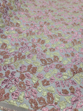 Load image into Gallery viewer, Pink Gold Metallic Floral Flowers Brocade Jacquard Fabric Sold By The Yard
