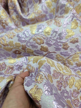 Load image into Gallery viewer, Lavender Gold Floral Flowers Metallic Brocade 57&quot; Width Fabric Sold By The Yard
