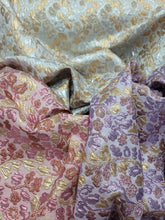 Load image into Gallery viewer, Lavender Gold Floral Flowers Metallic Brocade 57&quot; Width Fabric Sold By The Yard
