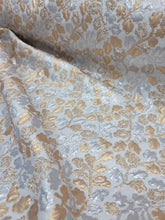 Load image into Gallery viewer, Silver Gold Silk/Metallic Floral Flowers Brocade Jacquard Fabric By The Yard
