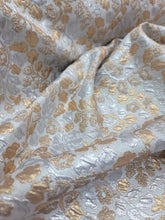 Load image into Gallery viewer, Silver Gold Silk/Metallic Floral Flowers Brocade Jacquard Fabric By The Yard
