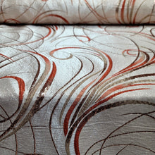 Load image into Gallery viewer, Fabric Sold By The Yard Silver Copper SWIRLS ON BEIGE BROCADE JACQUARD
