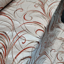 Load image into Gallery viewer, Fabric Sold By The Yard Silver Copper SWIRLS ON BEIGE BROCADE JACQUARD
